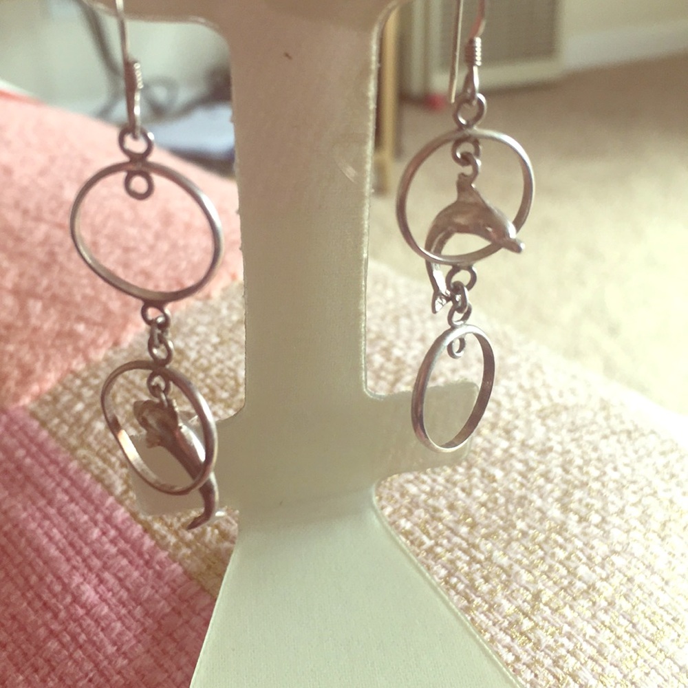EUC Anthropologie Sliver Dolphin Drop Earrings